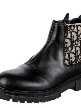 Dior Black Leather Chelsea Boot with Monogram Elastic Panel euro 29
